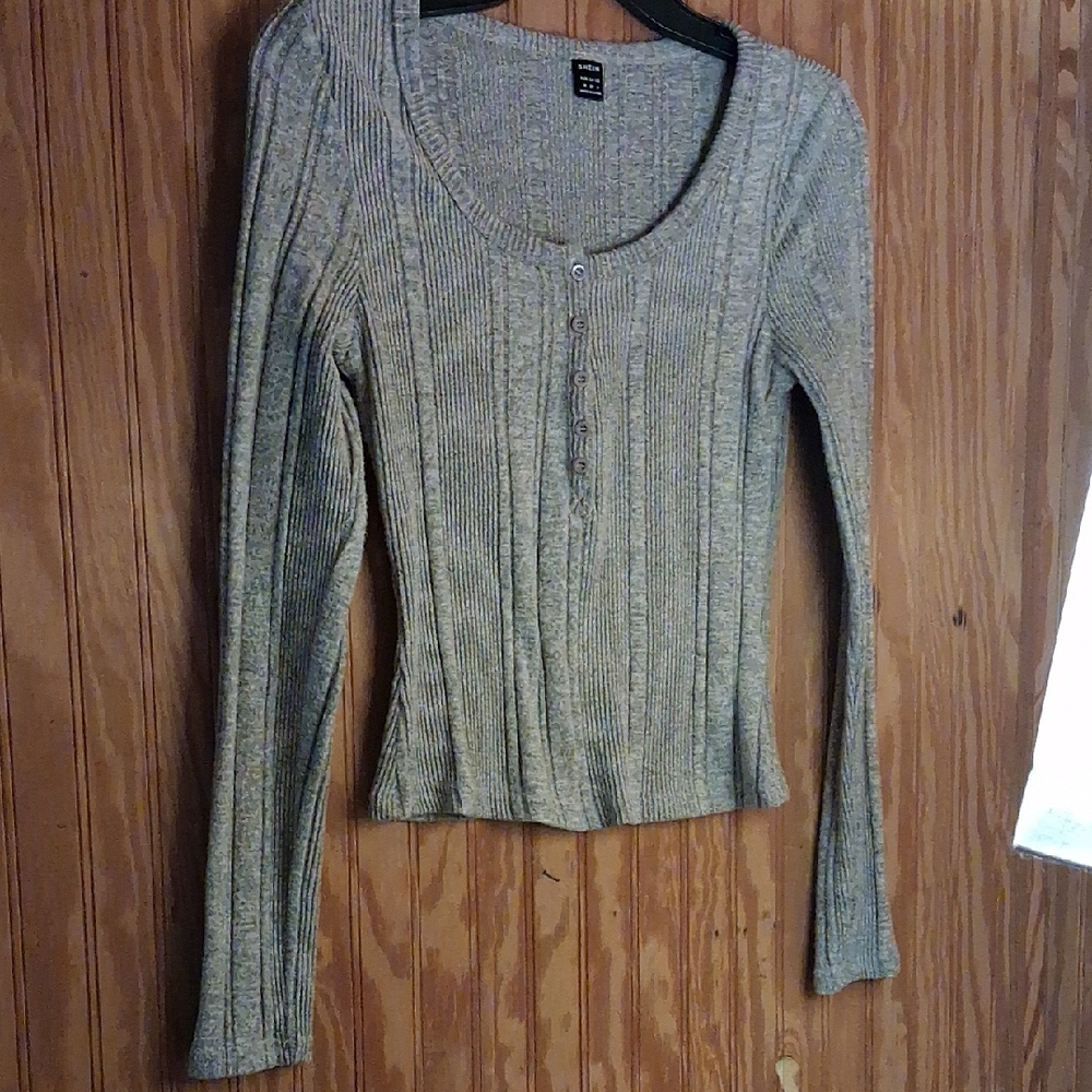 SHEIN Gray Long Sleeve Ribbed Top